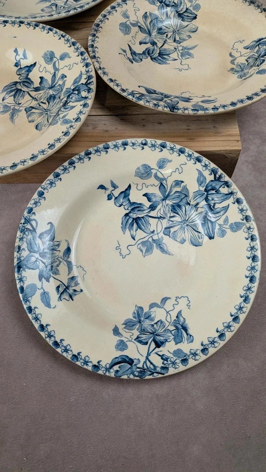 Lot de 5 assiettes creuses anciennes Vieillard & Cie Bordeaux, modèle Clématite – photo 3